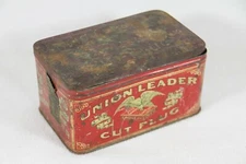 Vintage Union Leader Cut Plug Tobacco Chew Tin Box Eagle w/Partial Tax Stamp