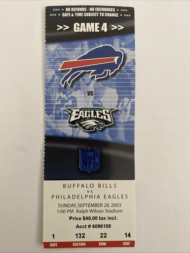 2003 NFL FOOTBALL TICKET STUB BUFFALO BILLS VS PHILADELPHIA EAGLES RARE ...