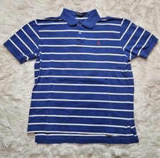 VTG Ralph Lauren Polo Shirt Mens XL Striped White Blue Pony Golf Rugby Preppy