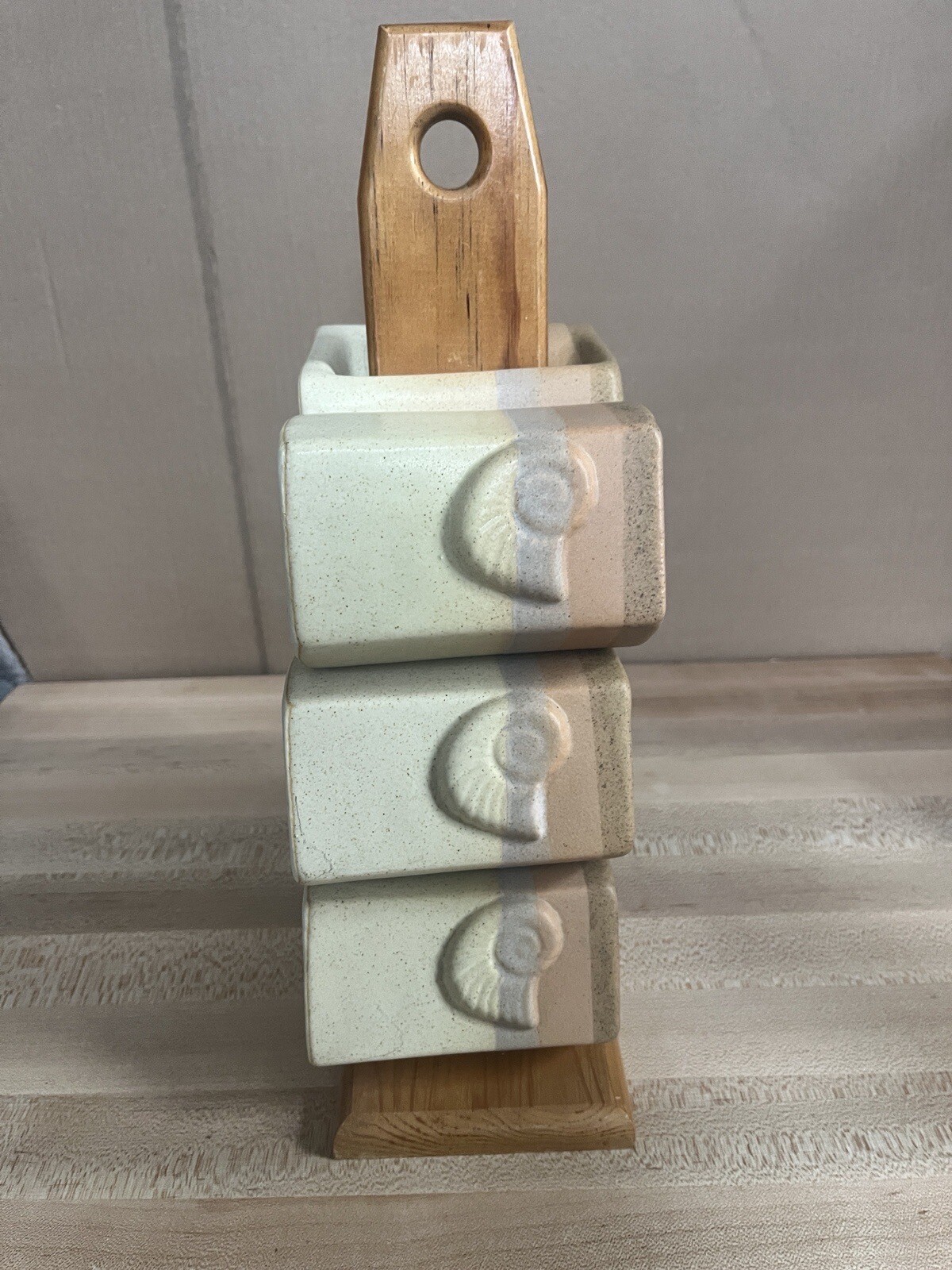 Vintage Rodolfo Padilla Coffee Mugs Set Of 6 With Wood Stand Drip Glaze