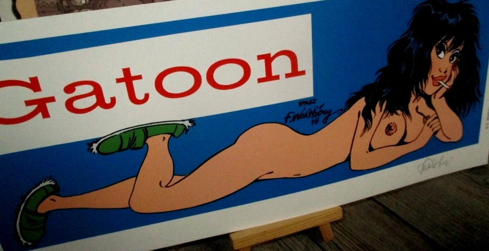 Walthery -Grand Ex- libris, hommage a Gaston et Franquin- Signé, mine de plomb - Photo 3/4