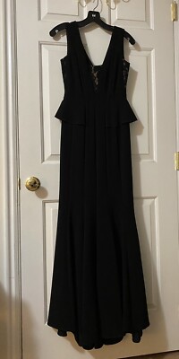 black maxi dress with lace trim Ivonne Lace Trim V-Neck Maxi Dress Black