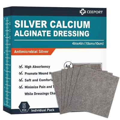 Ceeport Silver Calcium Alginate Wound Dressing 4 x 4 Patches Highly Absor