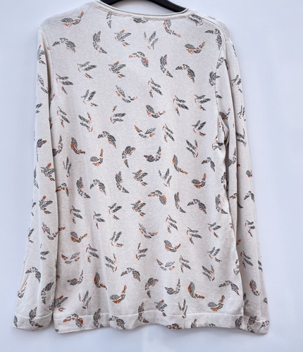 MONA Beige Bird Print V-Neck Sweater Size 16 Bnwt - Picture 5 of 5