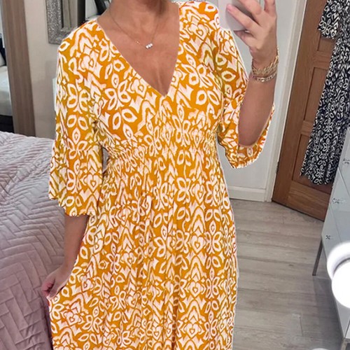 Swing Boho Midi Floral V-Ausschnitt Strand Sommer Damen Partykleid) æ - Bild 9 von 21