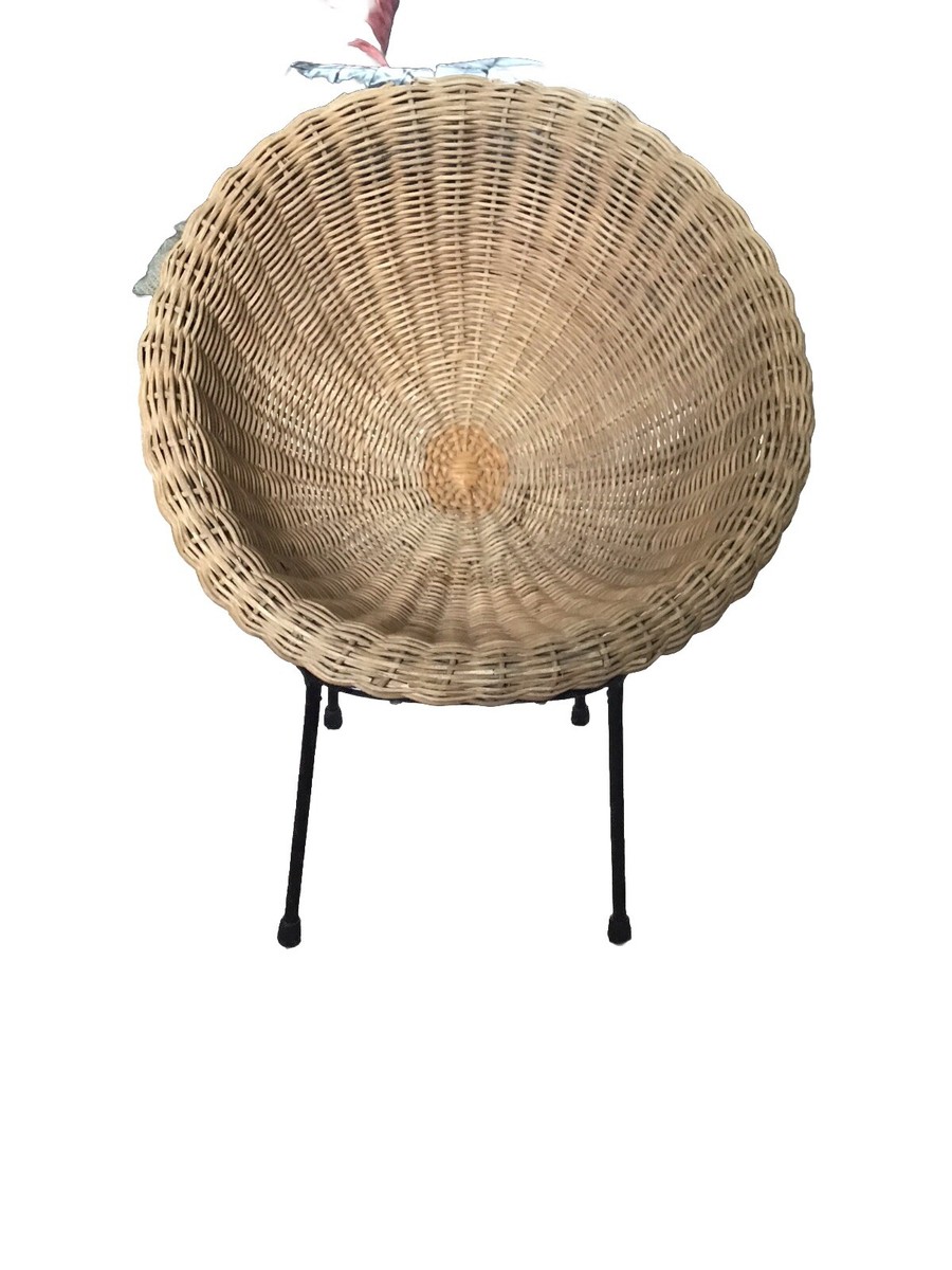 Rare Wicker Bucket Chair Franco Albini Style Round Bamboo Rattan Chair