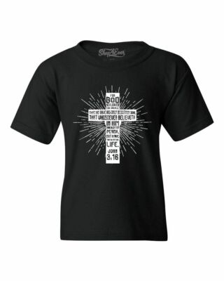 John 3:16 Bible Verse Cross Youth's T-Shirt Christian Jesus Gospel