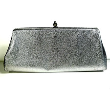 Vintage Retro Metallic Silver Frame Clutch Chain Evening Bag Purse 12 x 5.25