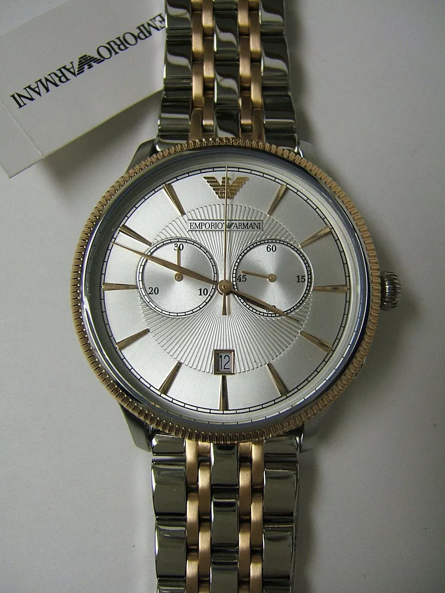 M EMPORIO ARMANI ROSE GOLD SILVER CHRONOGRAPH WATCH AR1826 NEW