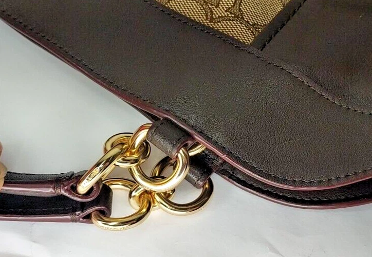Borsa a tracolla Coach Signature Lexy tela marrone stampa jacquard NUOVA