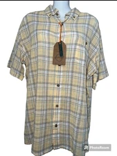 Weatherproof Vintage Button Up Shirt Adult L Yellow Plaid Outdoors 100% Cotton
