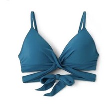 Shade  Shore Women's Lightly Lined Twist Wrap Bralette Bikini Top Blue Size 34B