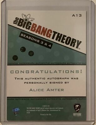 Alice Amter Cryptozoic CBS Big Bang Theory Season 3 & 4 Autograph
