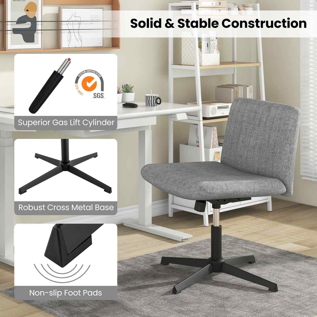 120° Rocking Criss Cross Legged Chair Home Office Chair-Grey