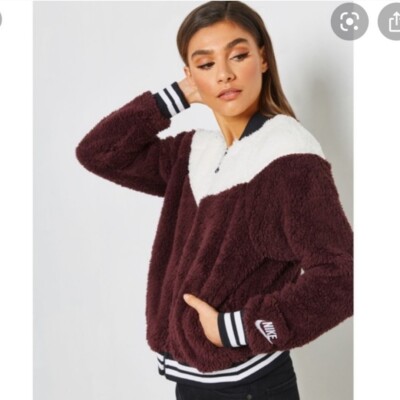 Nike Women Sherpa Bomber Jacket Teddy Zip Up Size XL