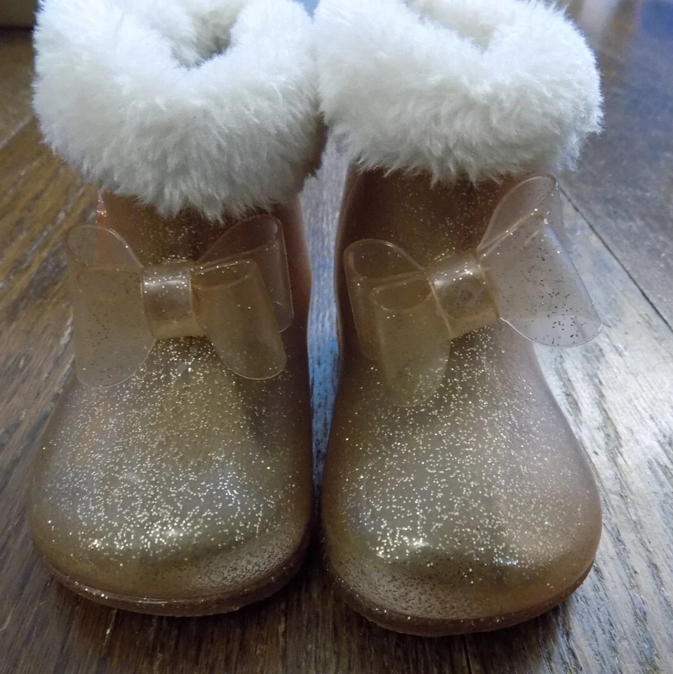 Botas estilo gelatina GARANIMAL removível forro de pele sintética ouro rosa brilho arco 4 - Imagem 2 de 4