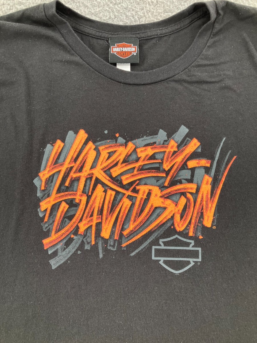 Vintage Harley Davidson Shirt Womens XL Black Orange Text Graphic
