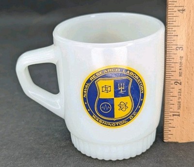 USN US Navy Naval Research Laboratory Milk Glass Mug Cup Washington DC Vintage