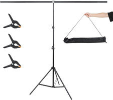 5X6.6 Ft T-Shape Backdrop Stand, with 3 Clip Clamps  Carry Bag