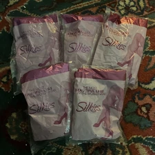 Lot 5 pair Silkies Control-Top Pantyhose Large Off Barely Black USA 070306