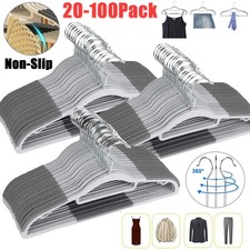 20-100 Pack Plastic Hangers Wooden Hangers Heavy Duty Clothes Hangers Non-Slip
