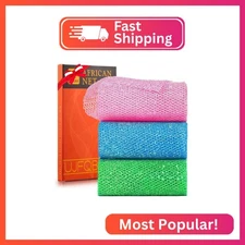 UJFQBH 3 Piece Bright Style African exfoliating net Exfoliating Shower Set Long 