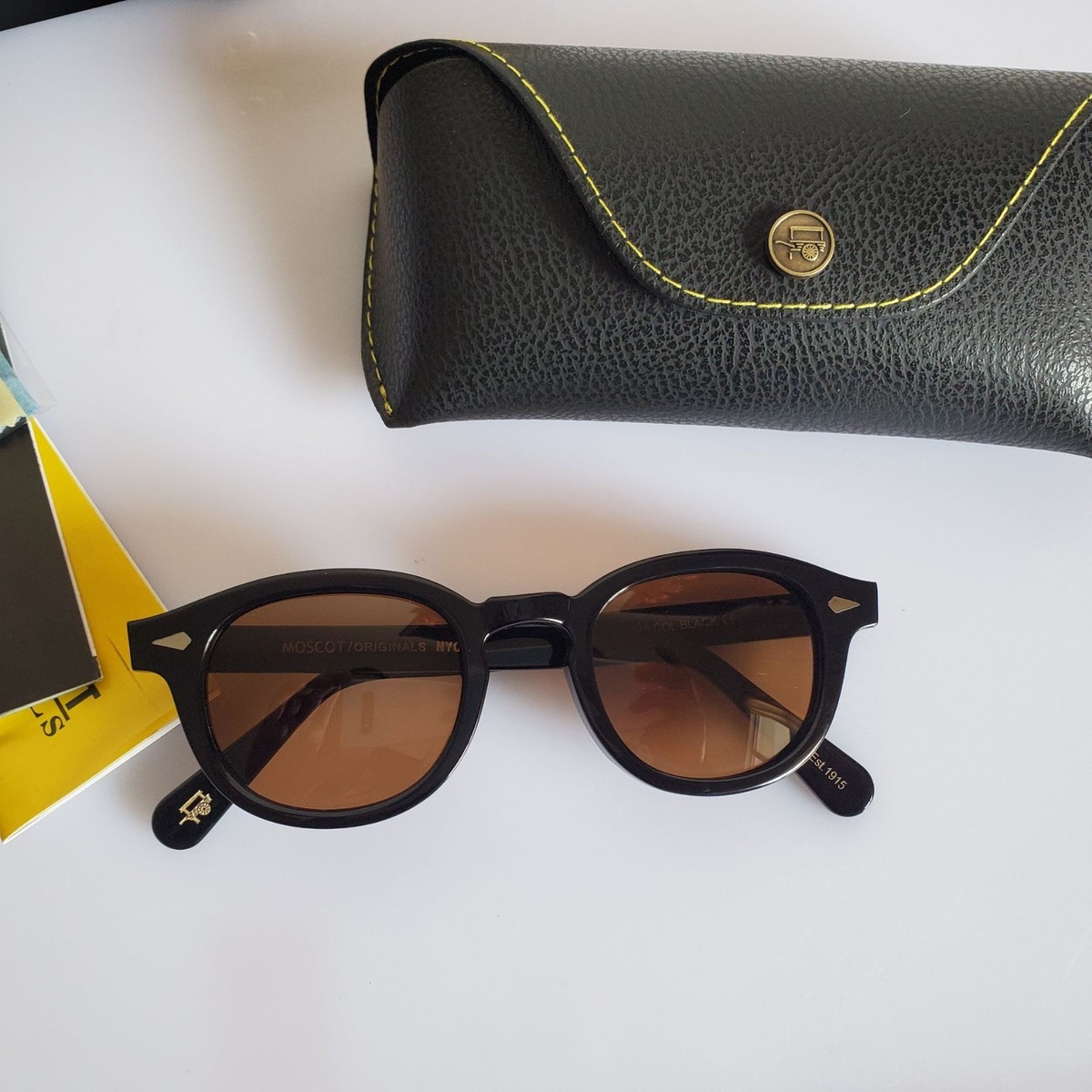 MOSCOT LEMTOSH SUNGLASSES BLACK FRAME BROWN LENS ROUND VINTAGE