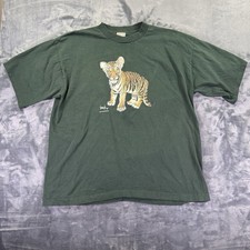 Vintage 1999 Alore Tiger T Shirt 2XL Green USA Made Cotton Single Stitch Graphic