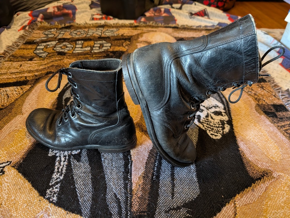 Vintage 60s Military Issue Black Leather Boots Paratrooper Combat