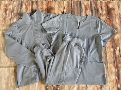 Mandala Scrubs Light Blue Jacket V-neck Top Jogger Pants Set Size Large  Petite