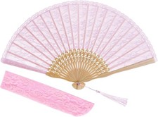 choyaxo Lace Handheld Chinese Folding Fan Bamboo Silk Folding Fan for Women Wedd