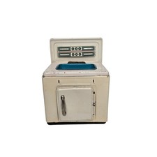 Vintage Tin Dollhouse Kitchen Sink Miniature Toy Appliance Cream Blue Metal 50s