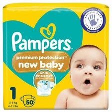 Pampers New Baby Size 1 Nappy 2-5Kg Premium Protection, Pack of 50 Nappies 0.20 per nappy