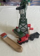 Thomas  Friends Wooden Train CRANKY CRANE, SKARLOEY, CARGO LOT w/BRIO BARGE