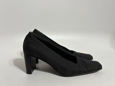 Vtg Gucci Black Monogram Canvas Heels 37.5