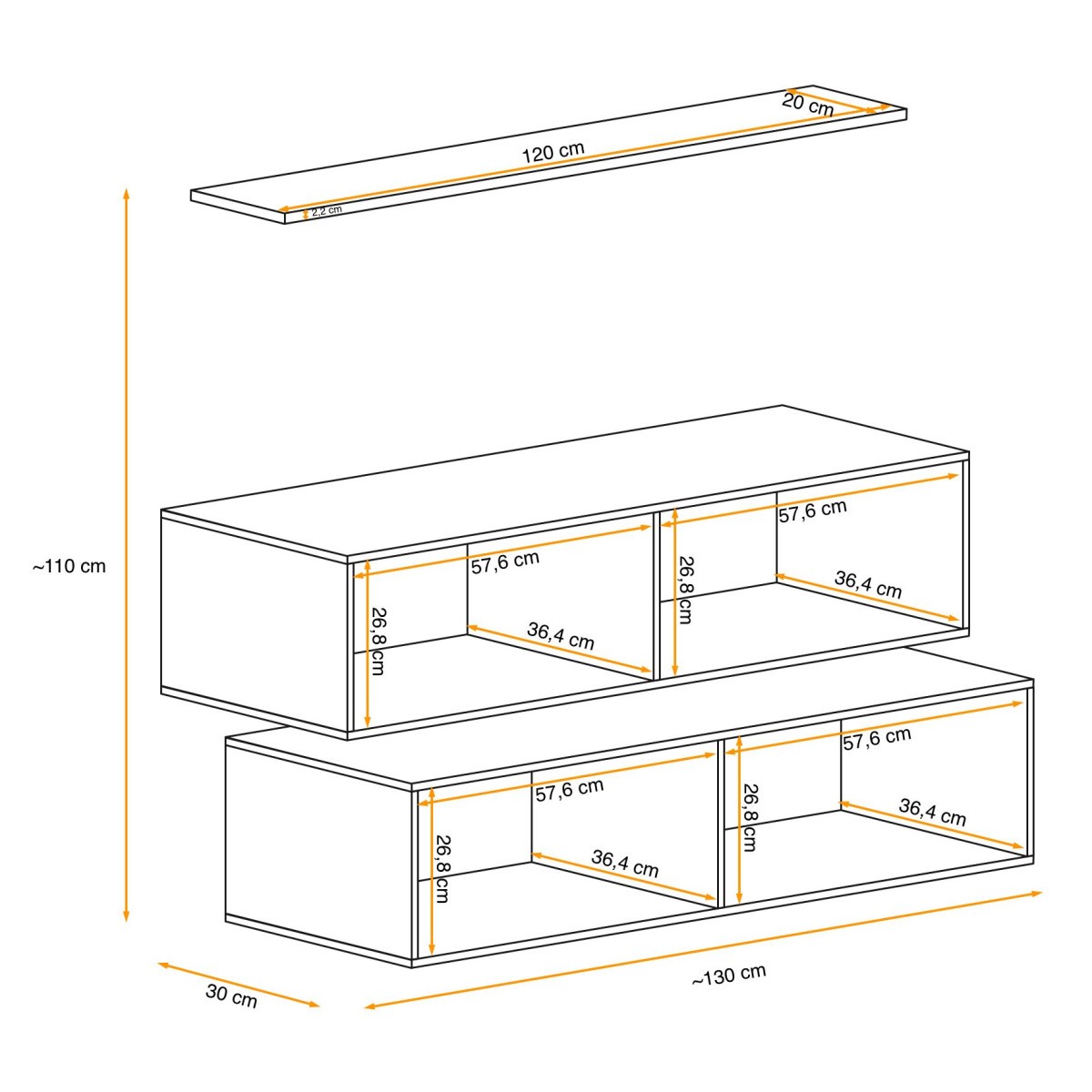 Banc mural design Switch SBII 130cm étagère laquée noire et blanche