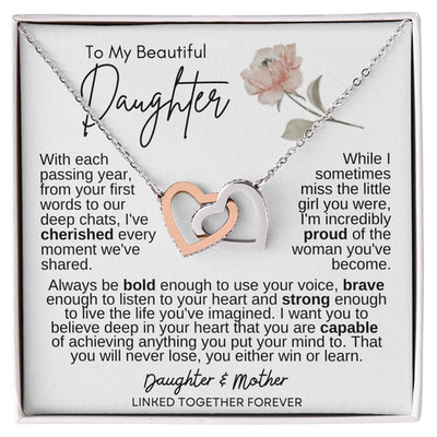 To My Daughter linked hearts Necklace Meaningful Gift FOR birthday graduation
