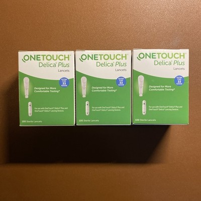 3-100 Count Boxes of One Touch Delica Plus 33G Lancets Extra Fine
