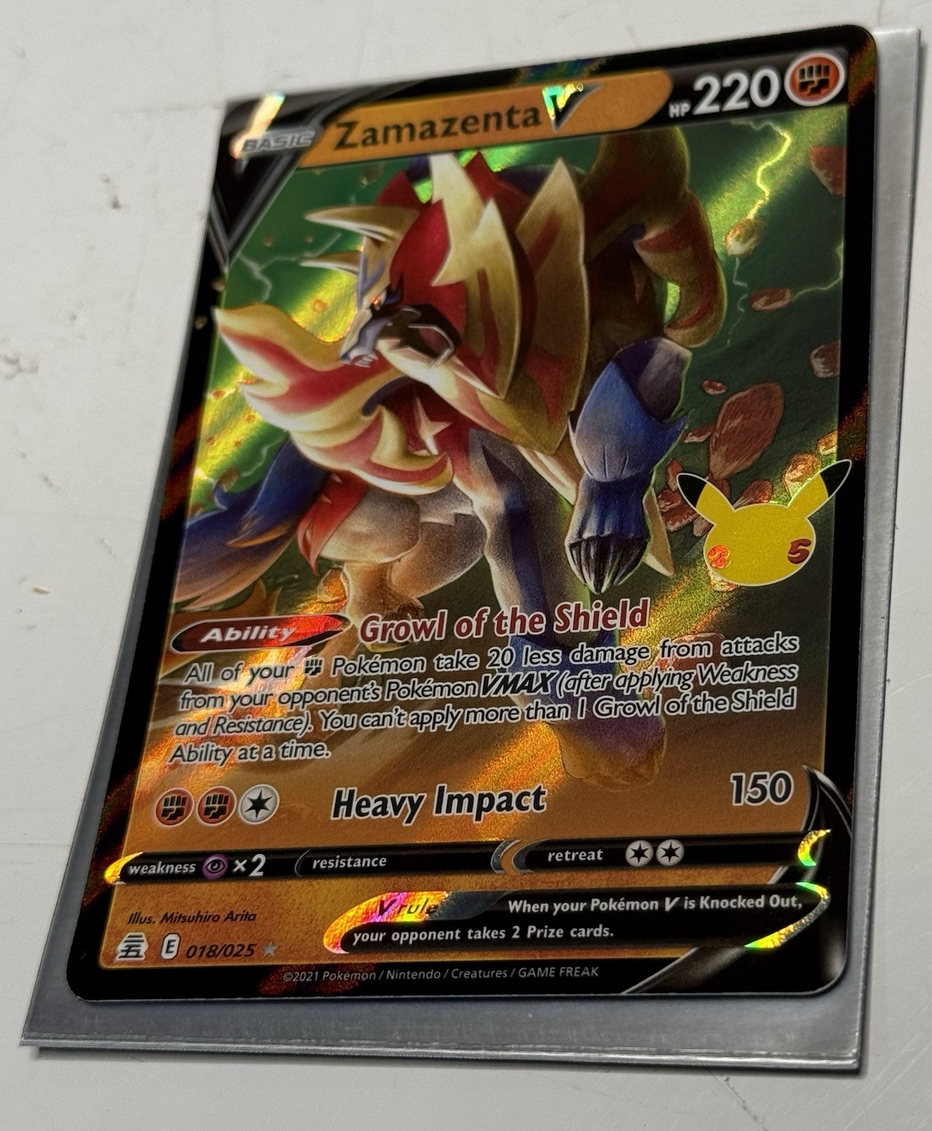Pokemon Zamazenta V 018/025 Celebrations Ultra Rare Holo Near Mint Game Freak