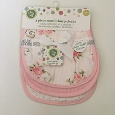 NEW 3 Cotton Muslin Burp Cloths Floral Solid Pink Polka Dots Print  Little Me
