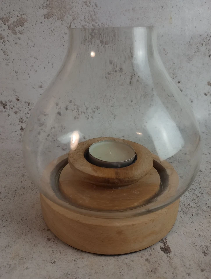 Nkuku Naryla Lantern Candle Holder Mango Wood Glass 14x13cm - Image 3 of 4