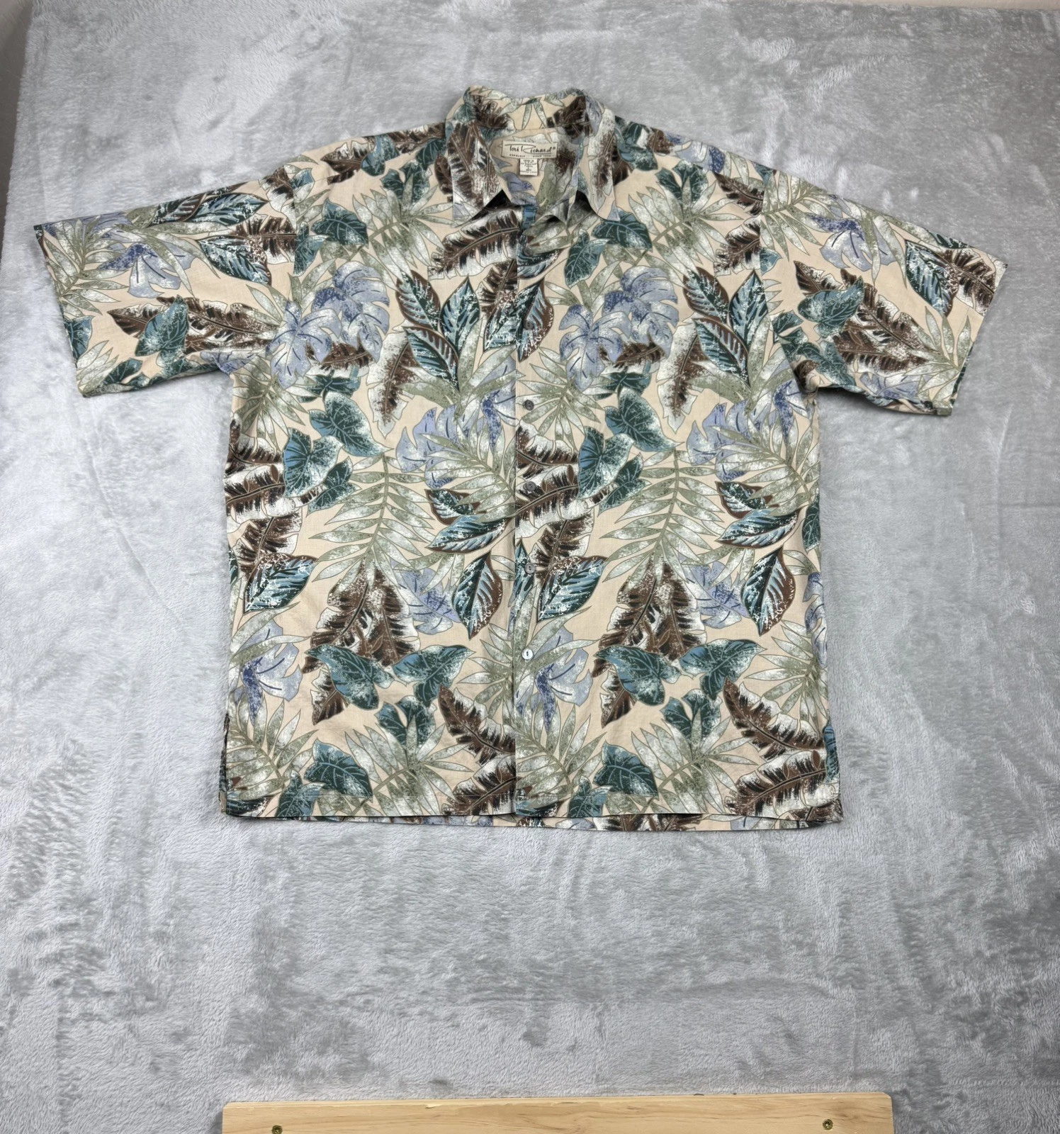 Tori Richard Shirt Mens Large Brown Green Hawaiian Leaves Resort Camp Casual