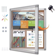 20"x16" Outdoor Bulletin Board Weatherproof, Aluminium Frame Enclosed Bulleti...