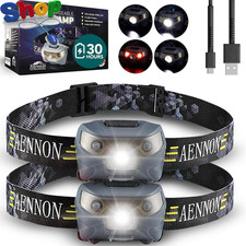 Rechargeable Head Torch (2 Pack) - 220 Lumens -, 30 Hour Battery - LED Waterproo