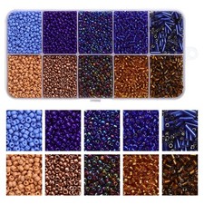 12/0 Mixed Glass Seed Beads, 10 Colors 2-2.5mm Tiny Small Beads, Blue and Brown