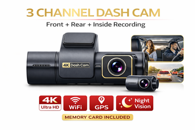 #ad 4K 3 Channel Dash Cam Front Rear Inside WiFi GPS Dash Camera Night Vision $99.99