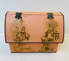 Vtg Mid Century Wooden Decoupage Box Purse No Handle Handmade