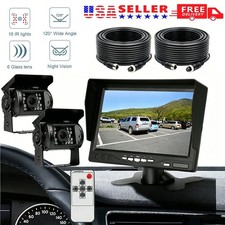 Dual Camera 7'' Backup Monitor Kit System Back Parking Night Vision For Truck RV