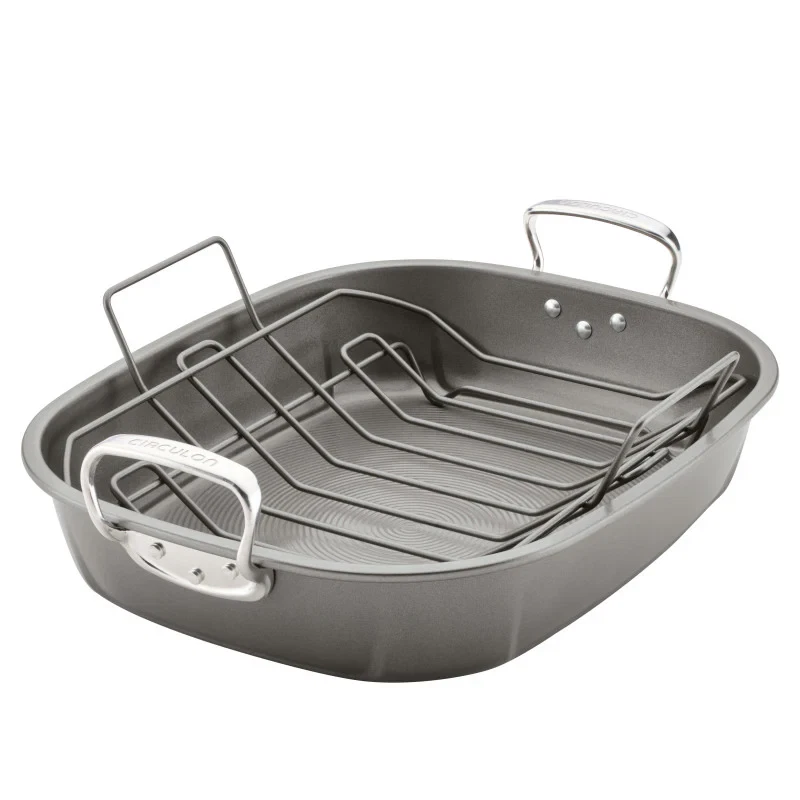 CIRCULON Oval Large Roasting Pan w/ Rack 18" x 15" Nonstick Steel NEW