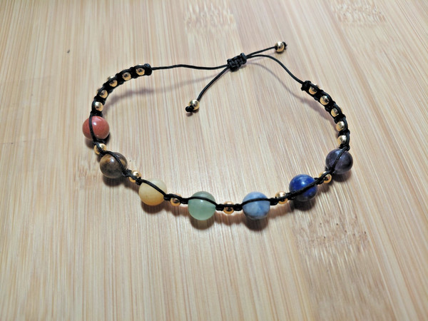 Alternate view of Chakra Macrame Bracelet With Gold Plated Spacer Beads